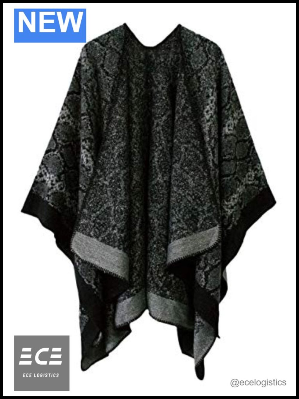 Vintage Pattern Open Front Poncho Cape Shawl Winter Wrap